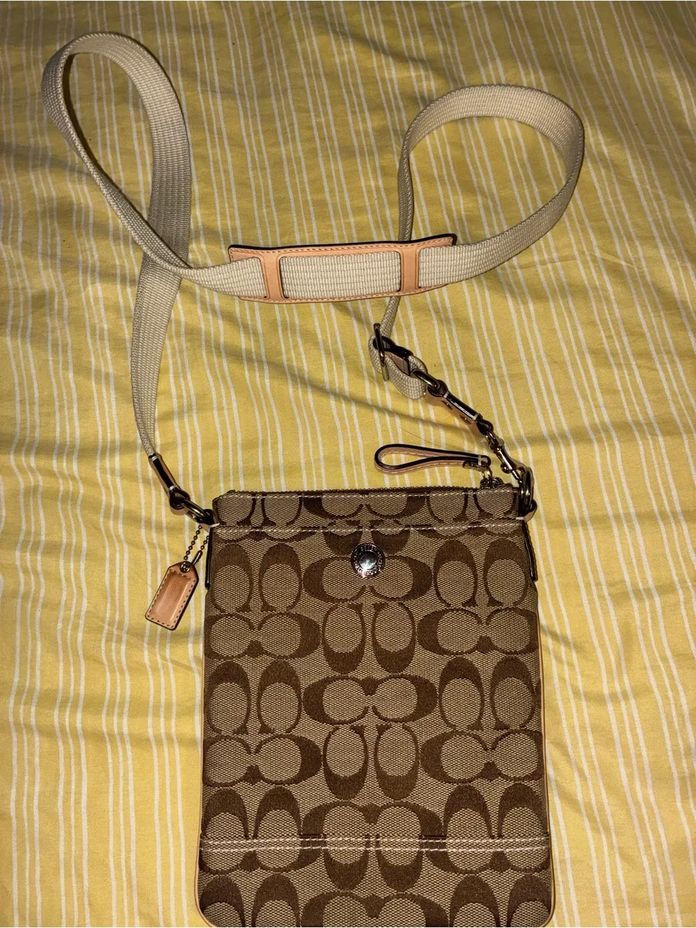 Coach Brown Signature Crossbody with Tan Trim